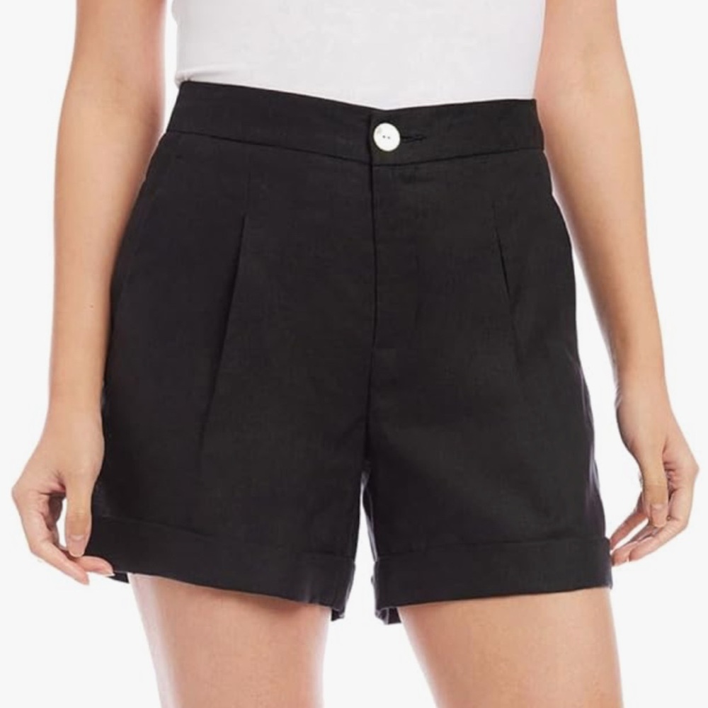 Karen Kane Women's High Waist 100% Linen Black Lined Shorts Size XL $108 NWT